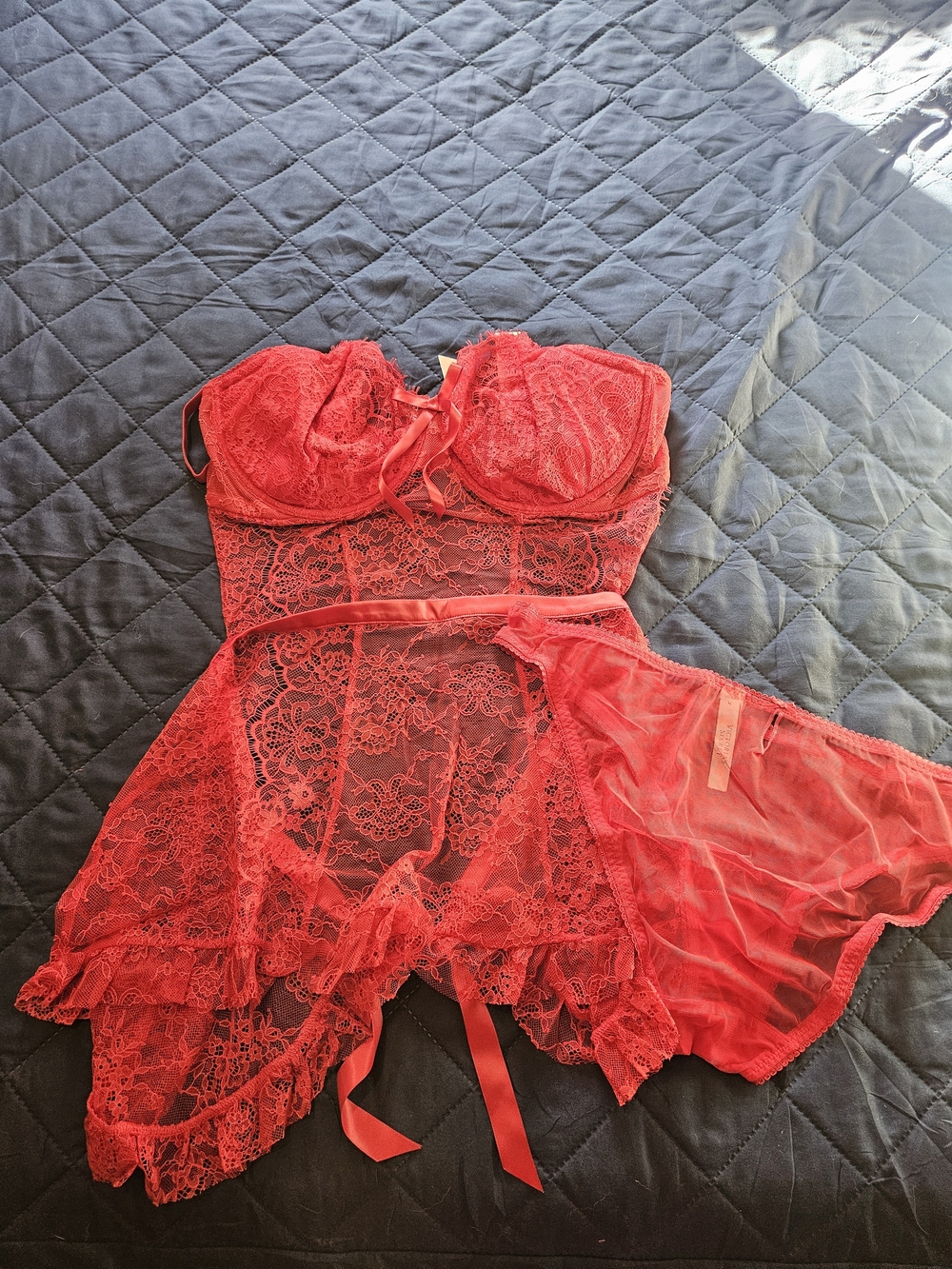 Victoria's Secret Red Lace Babydoll Chemise/Panty XXL NEW TOOK OUT OF BAG 4 PICS